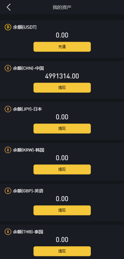 OTC承兑系统 - 我的资产多币种余额