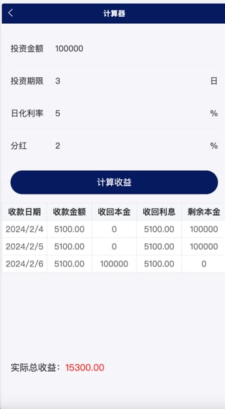 万腾华利理财 - 投资收益计算器