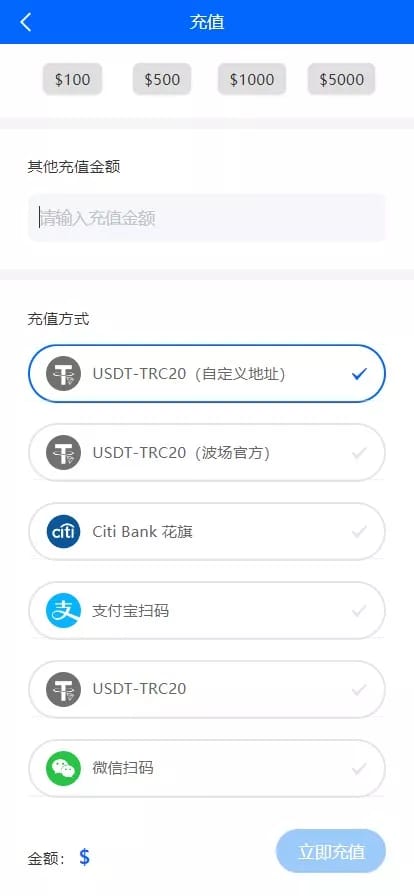 19语言量化系统 - 充值页面