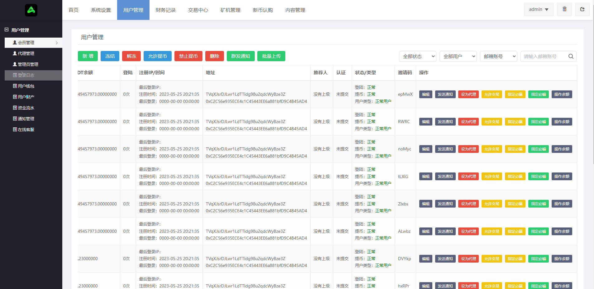 Nexmint交易所 - 后台数据表2