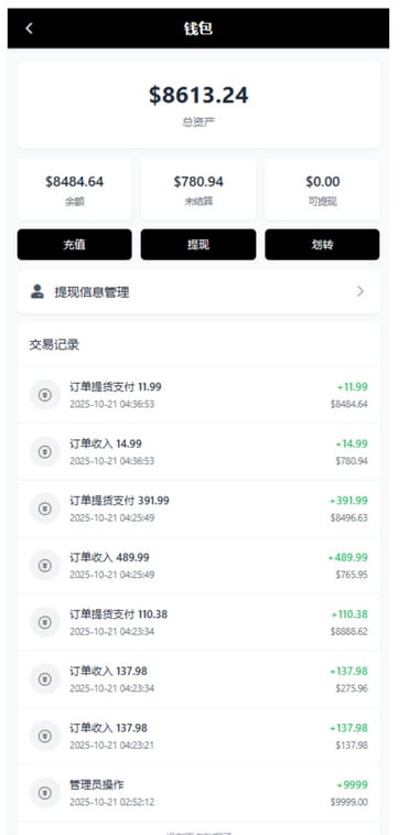 跨境电商系统 - 钱包页面