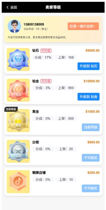 跨境电商系统 - 卖家等级