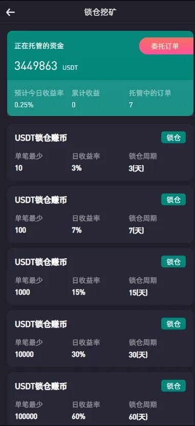区块链交易所 - 锁仓理财记录