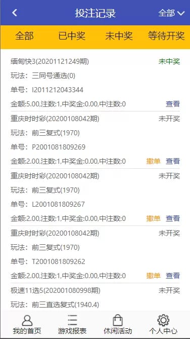 腾龙娱乐 - 投注记录