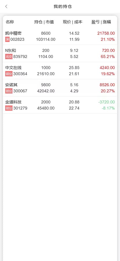 微盘股票系统 - 我的持仓