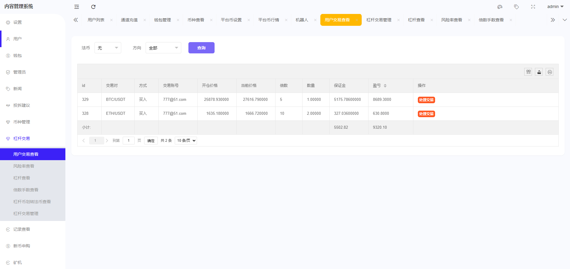 WooCloud交易所 - 后台数据表5