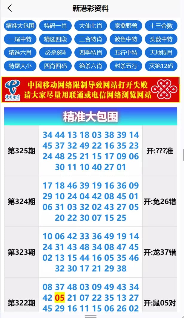 六合彩开奖网 - 精准大包围列表