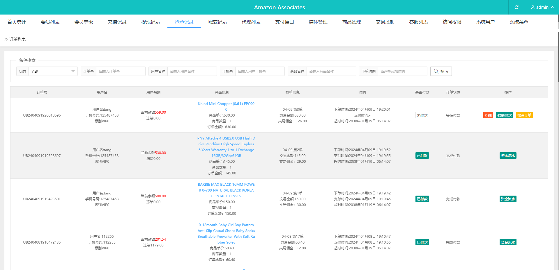 Amazon抢单商城 - 后台数据表4