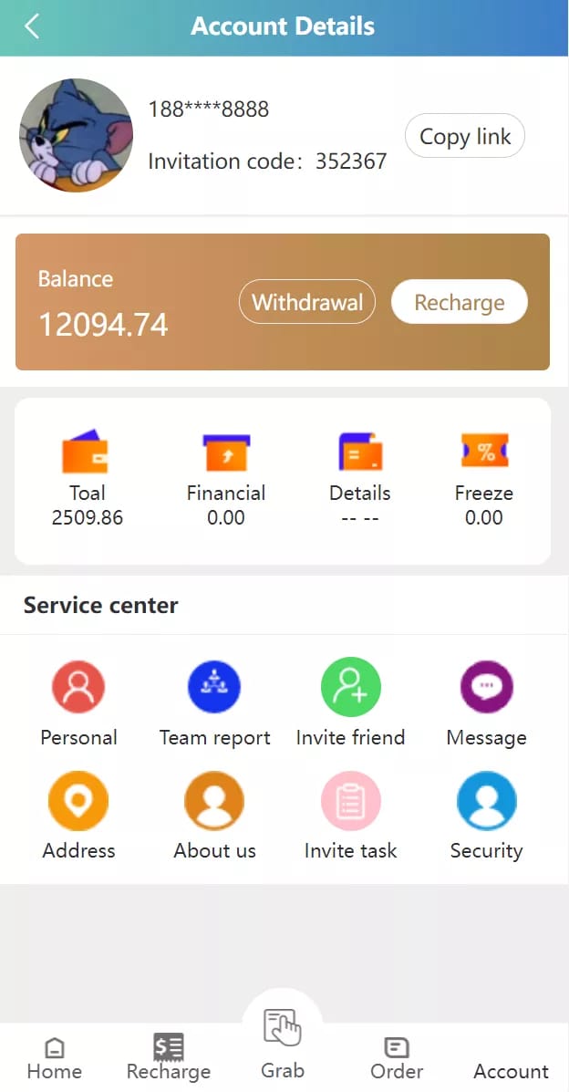 嗨淘抢单系统 - 账户详情