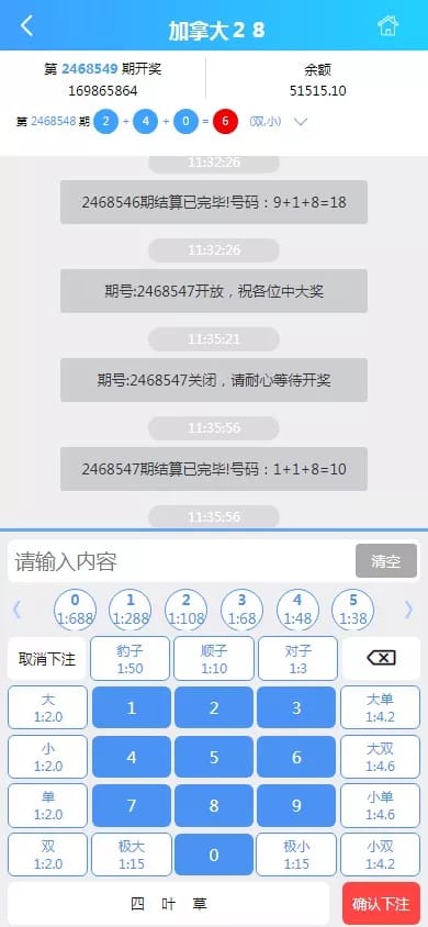 幸运加拿大28 - 下注内容选择
