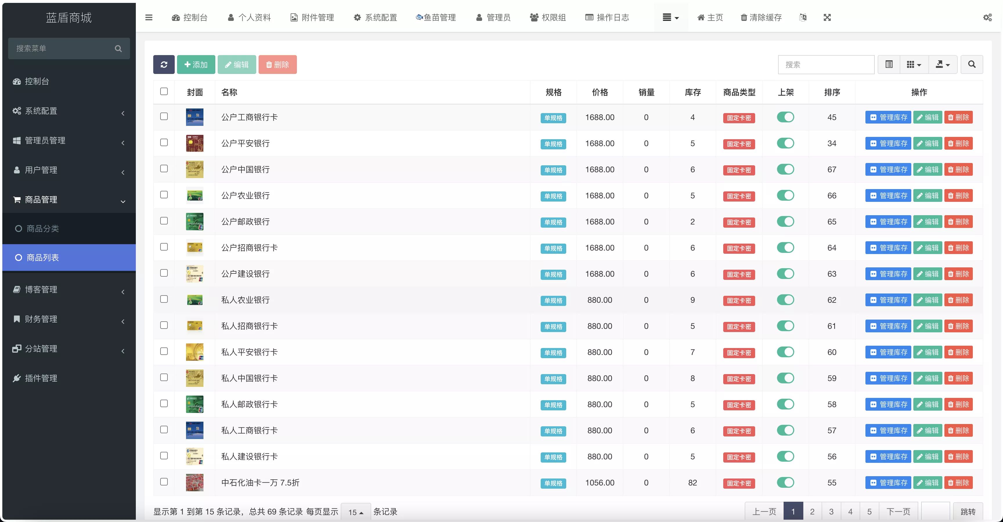 蓝盾发卡商城 - 后台数据管理1