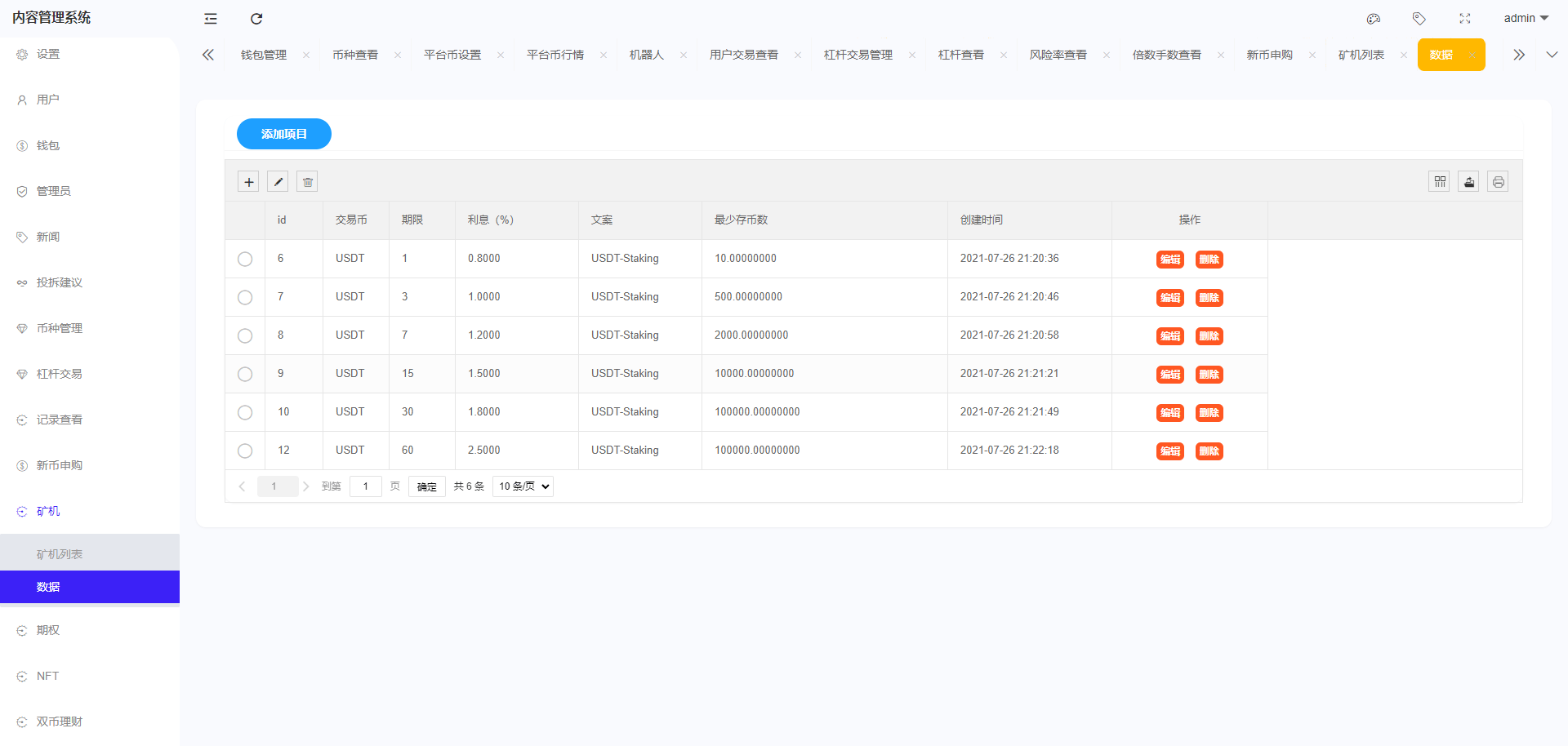 WooCloud交易所 - 后台数据表7