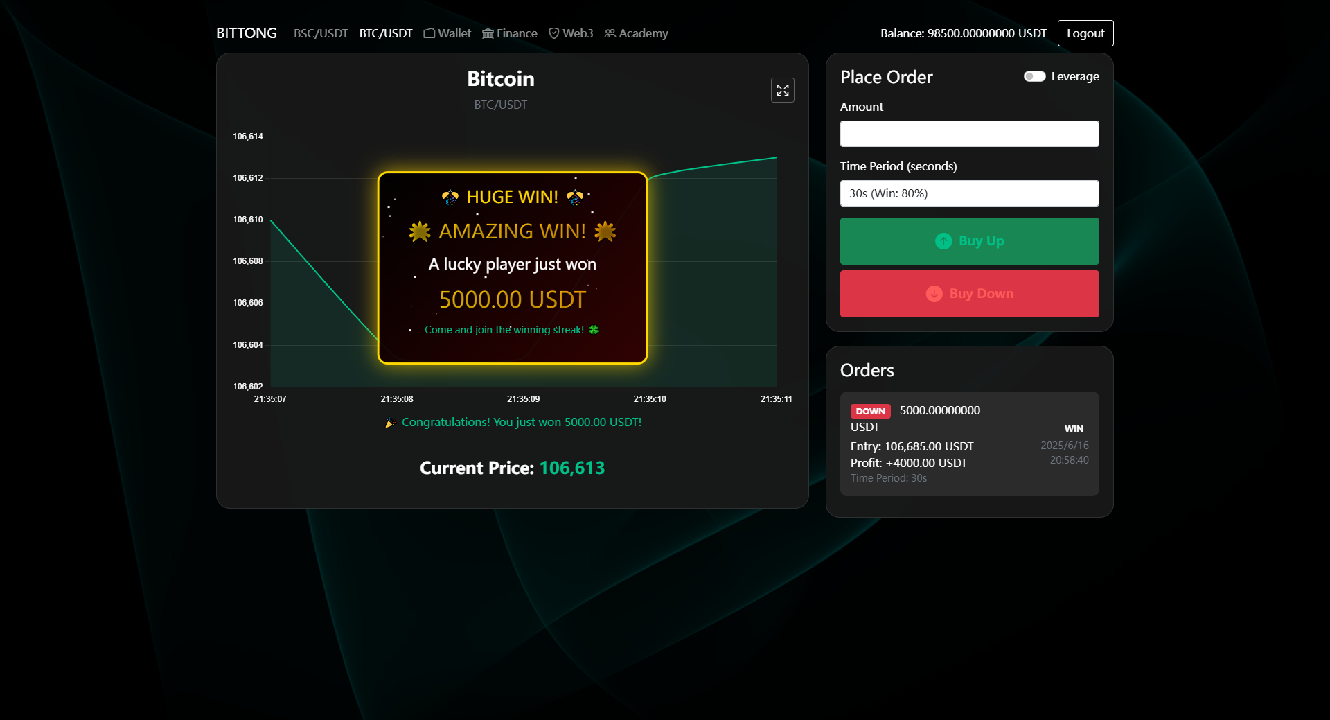 BitTong虚拟货币微交易投资理财源码/现货交易+杠杆交易+完美K线控制+完整用户输赢控制+代理/前端html+后端PHP