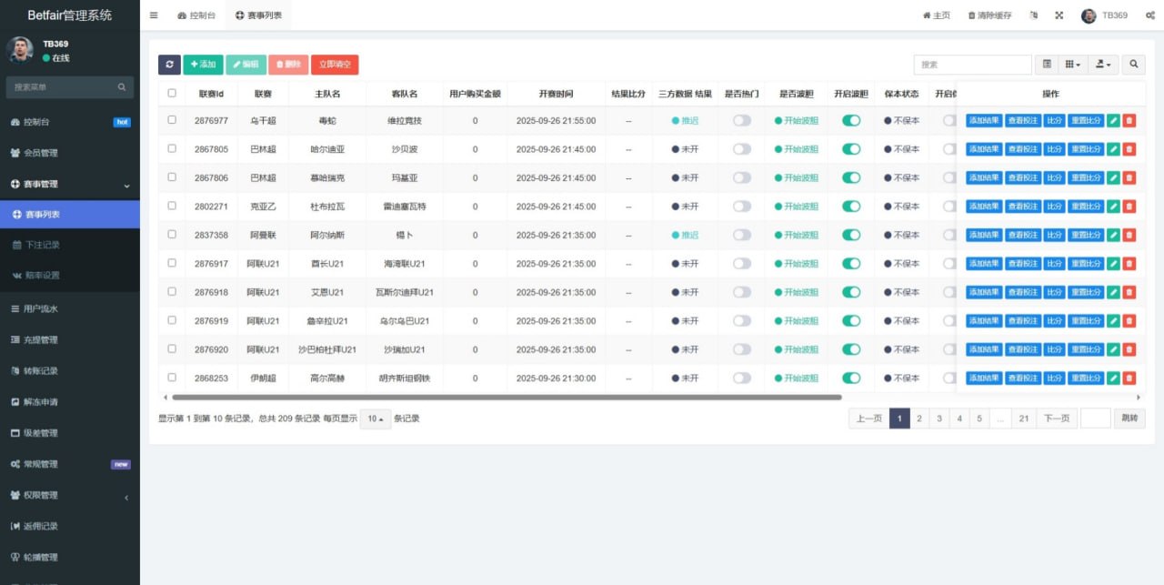 反波胆赛事竞猜系统源码 | UniApp前端+FastAdmin后端 | 10级代理分销 | 接口采集实时更新